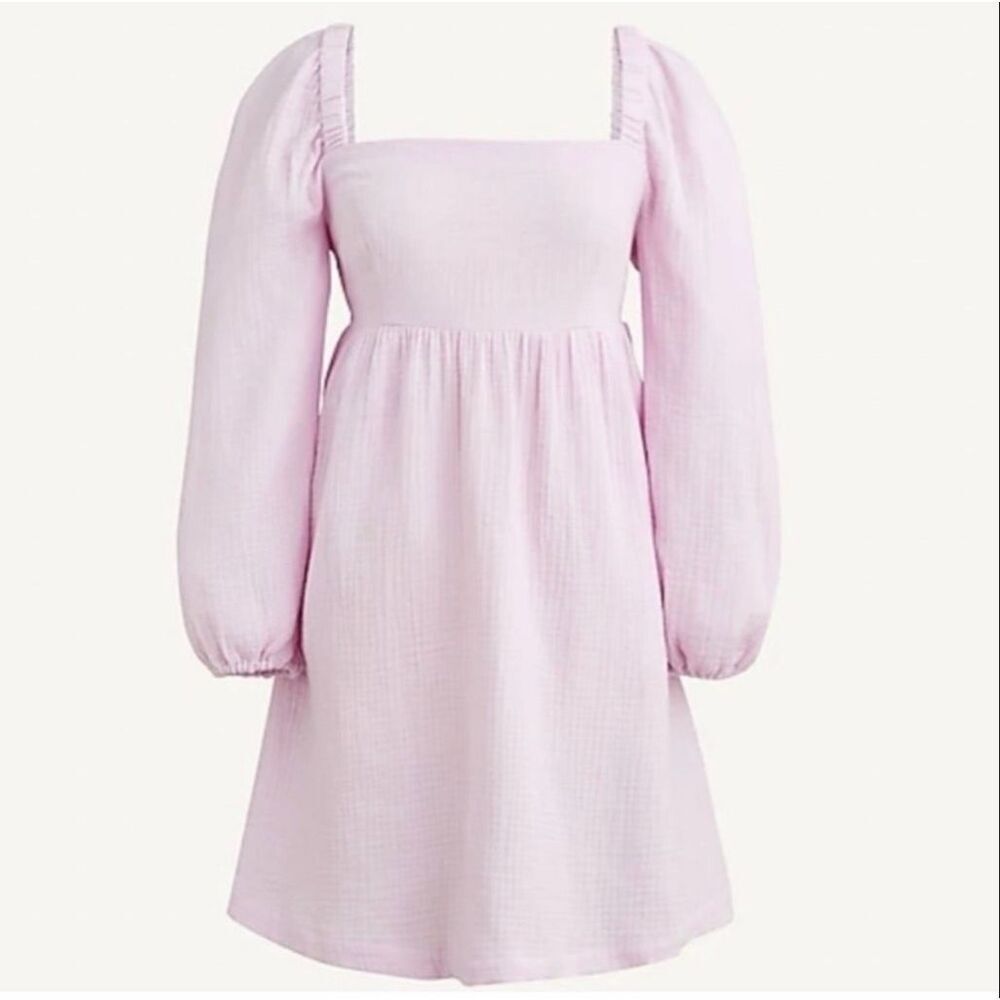 J. Crew Soft Gauze Frosty Lavender Pink Puff Long Sleeve Mini Dress Size S View 3